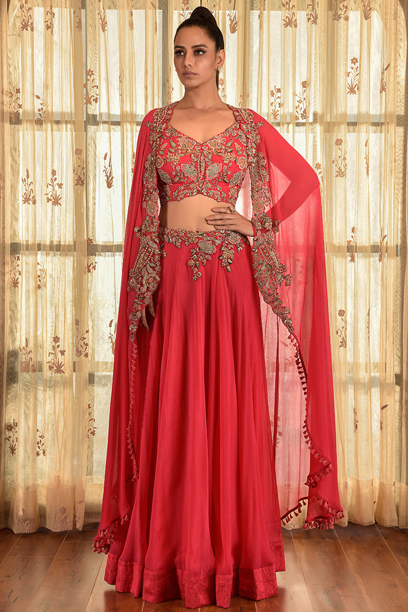 "Calica Dust" Chiffon Lehenga Set With Cape