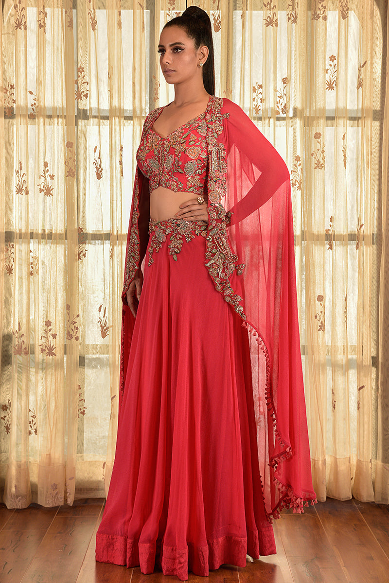 "Calica Dust" Chiffon Lehenga Set With Cape