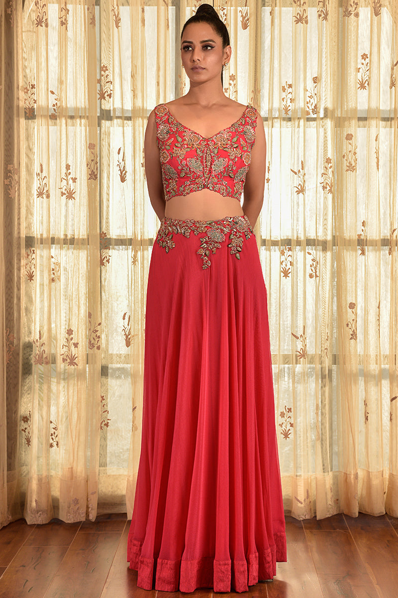 "Calica Dust" Chiffon Lehenga Set With Cape