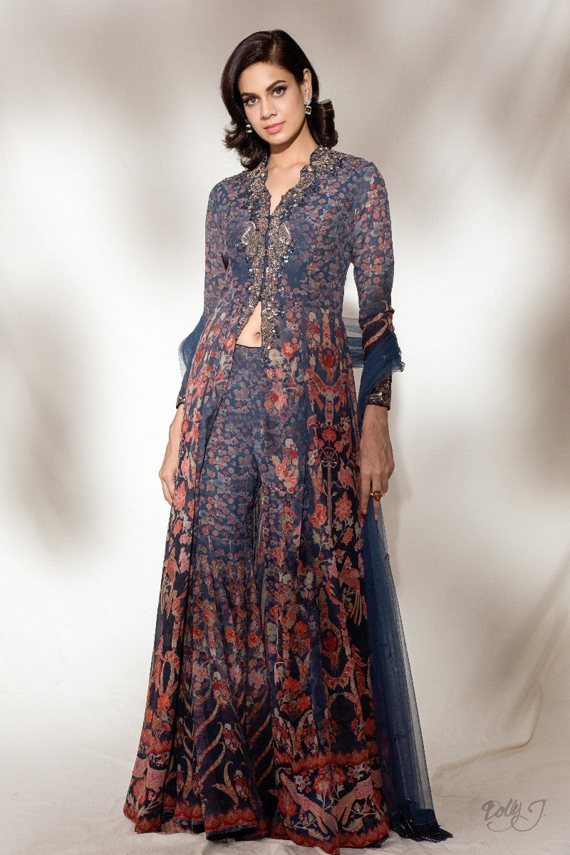 "Violetta" Printed Chiffon Kurta-Sharara Set