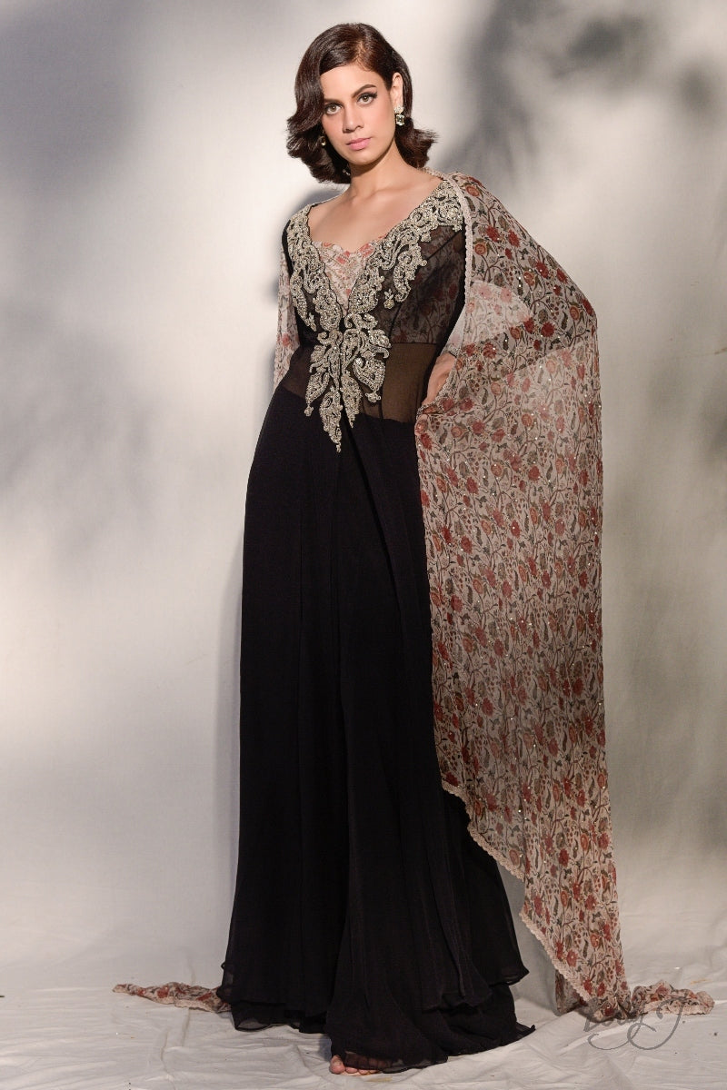 "Joleen" Printed Solid Chiffon Kurta-Sharara Set