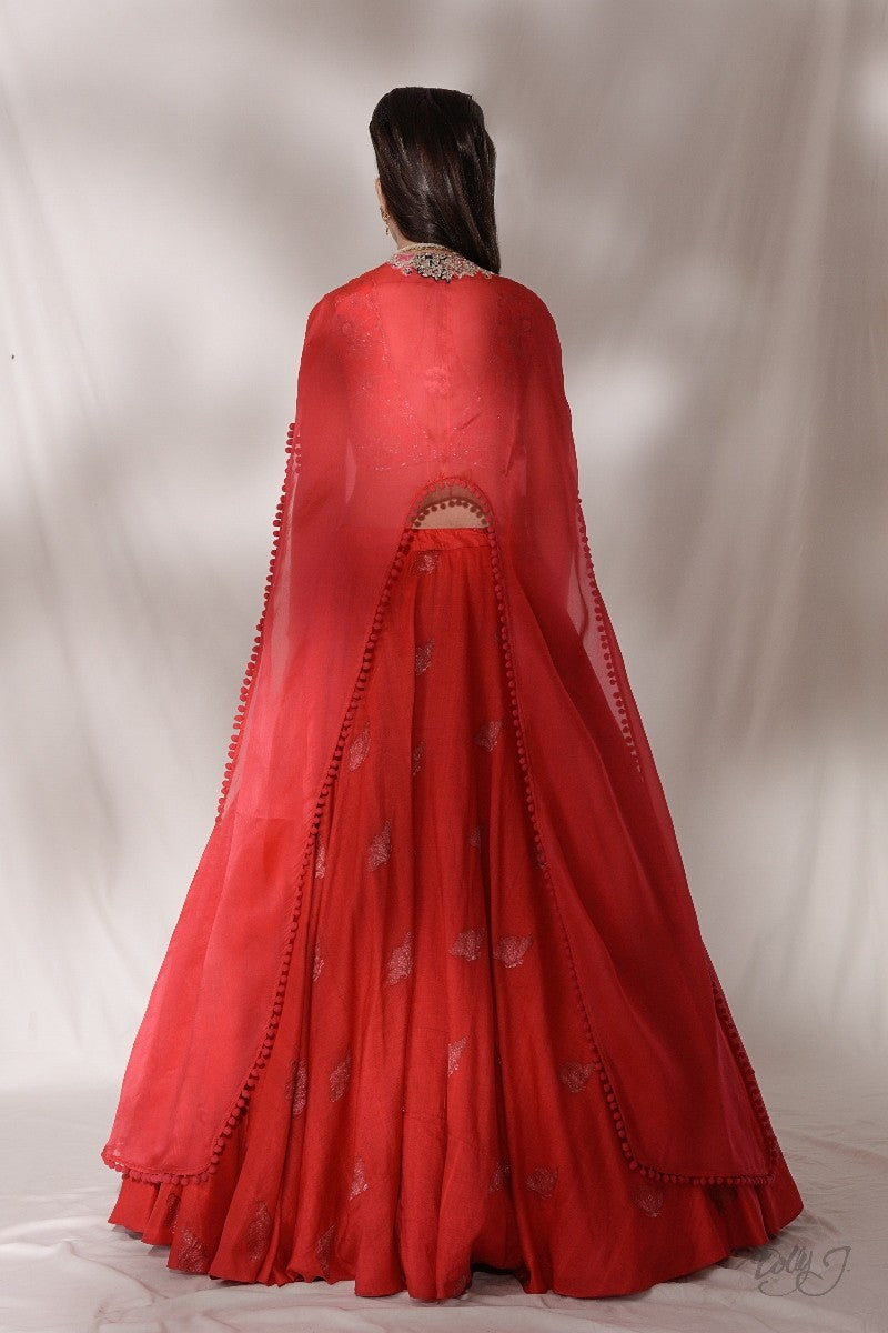 "Milenna" Hand Woven Silk Lehenga With Embroidered Organza Cape