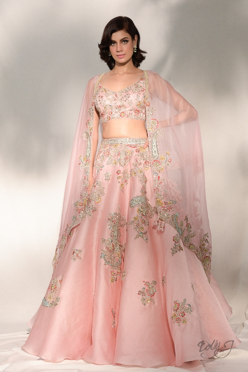 "Verona" Silk Organza Lehenga Set With Zardozi Embroidery