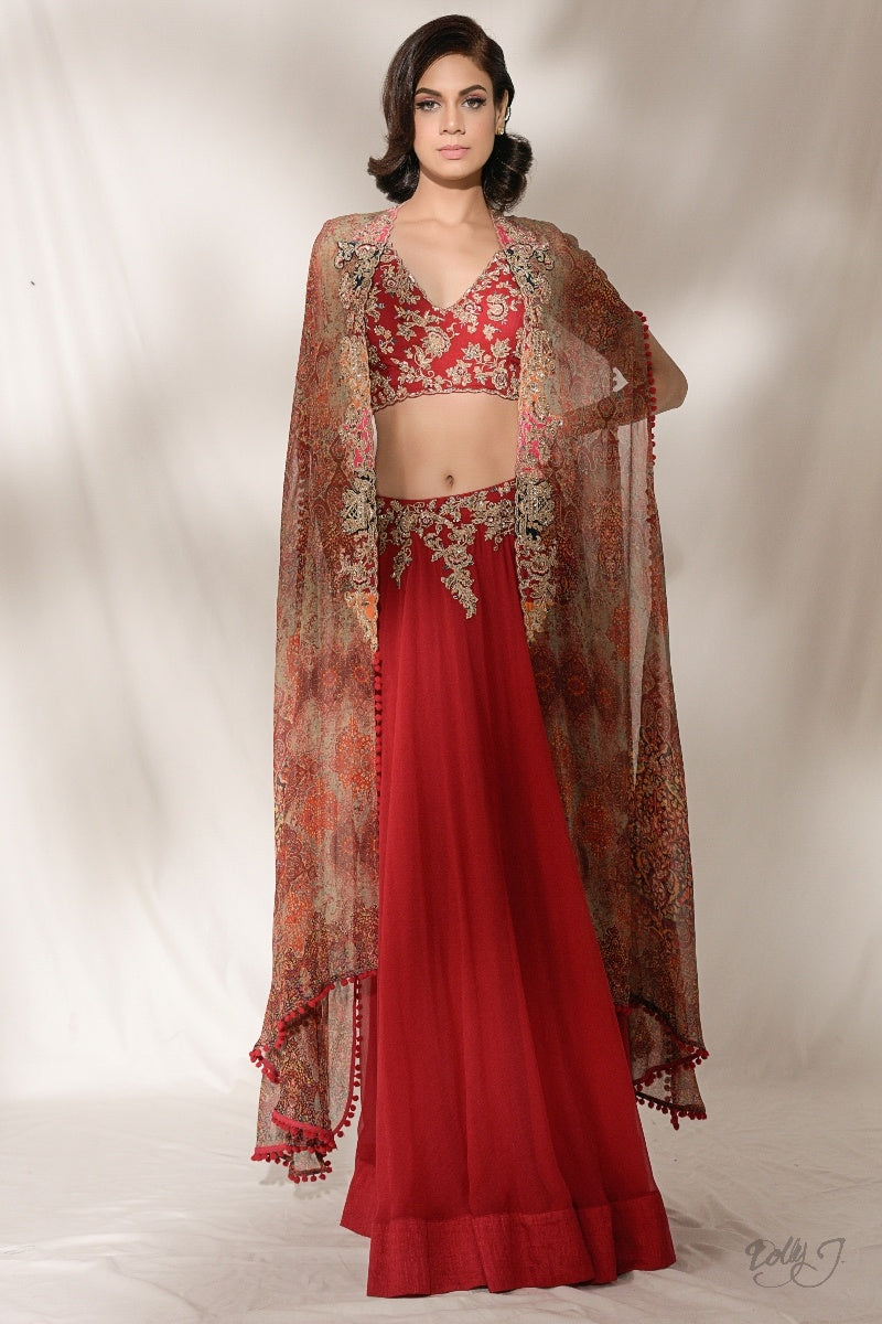 "Larissa" Printed Chiffon Cape And Skirt Set