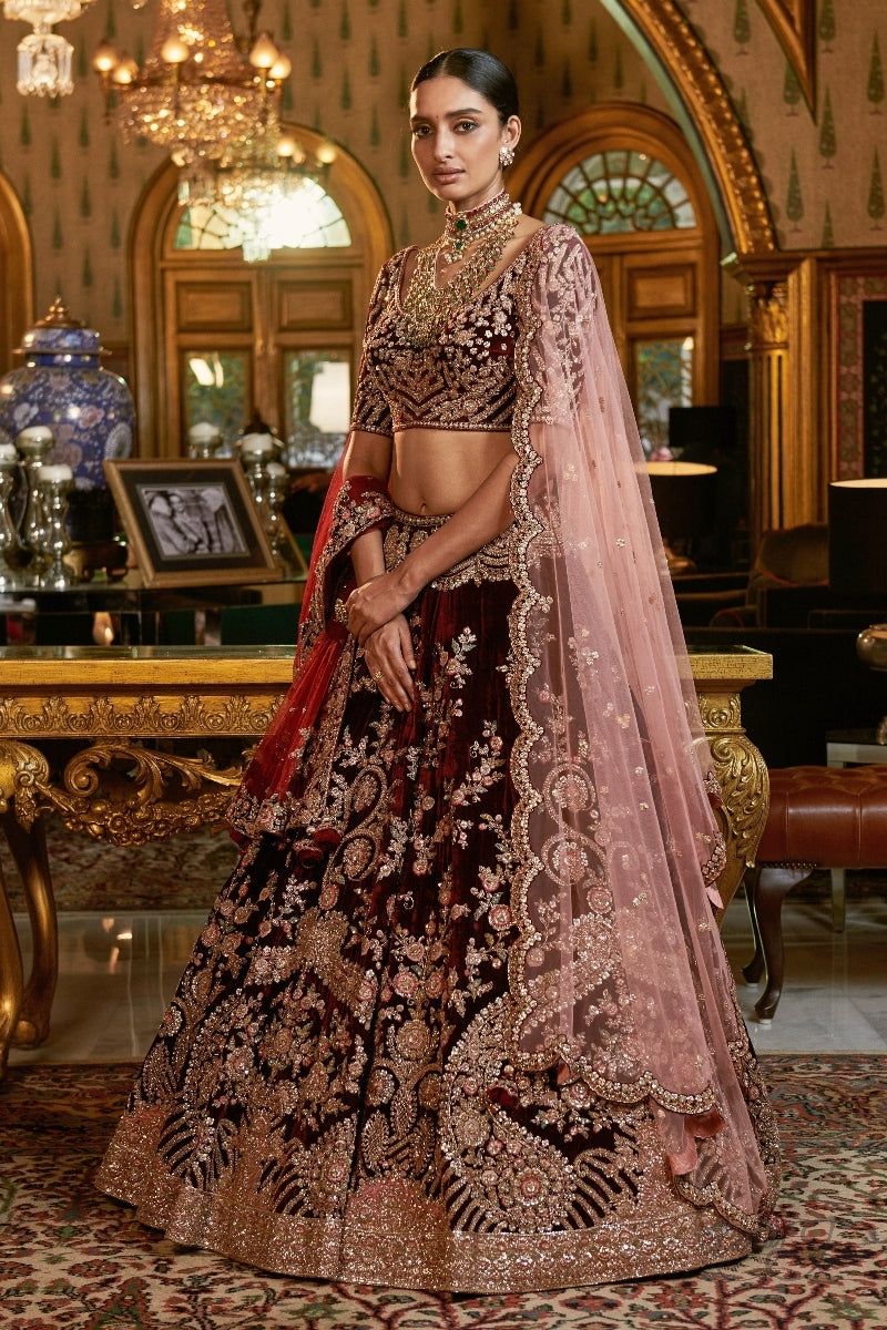 "Josheena" Silk Velvet Bridal Lehenga Set