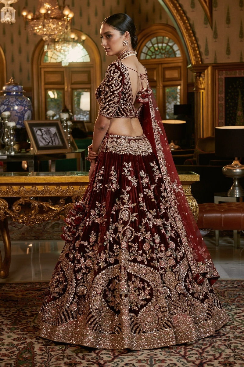 "Josheena" Silk Velvet Bridal Lehenga Set