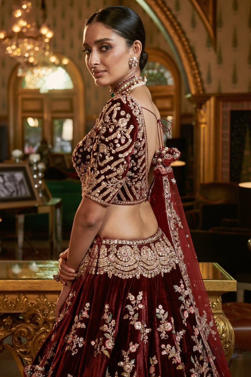 "Josheena" Silk Velvet Bridal Lehenga Set