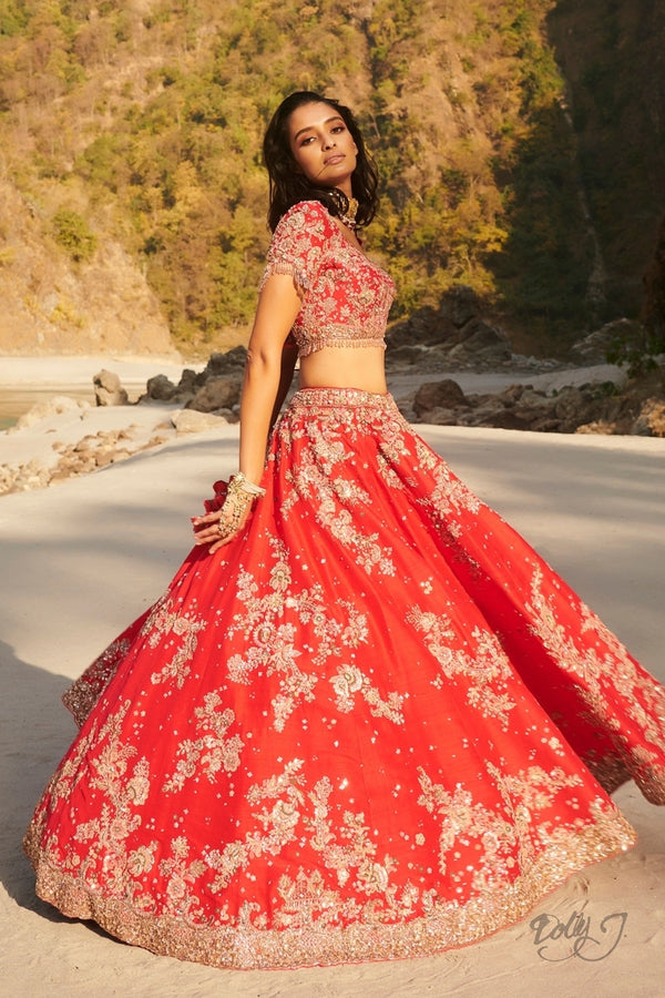 Buy Fascinating Red Embroidered Velvet Bridal Wear Lehenga Choli - Zeel  Clothing
