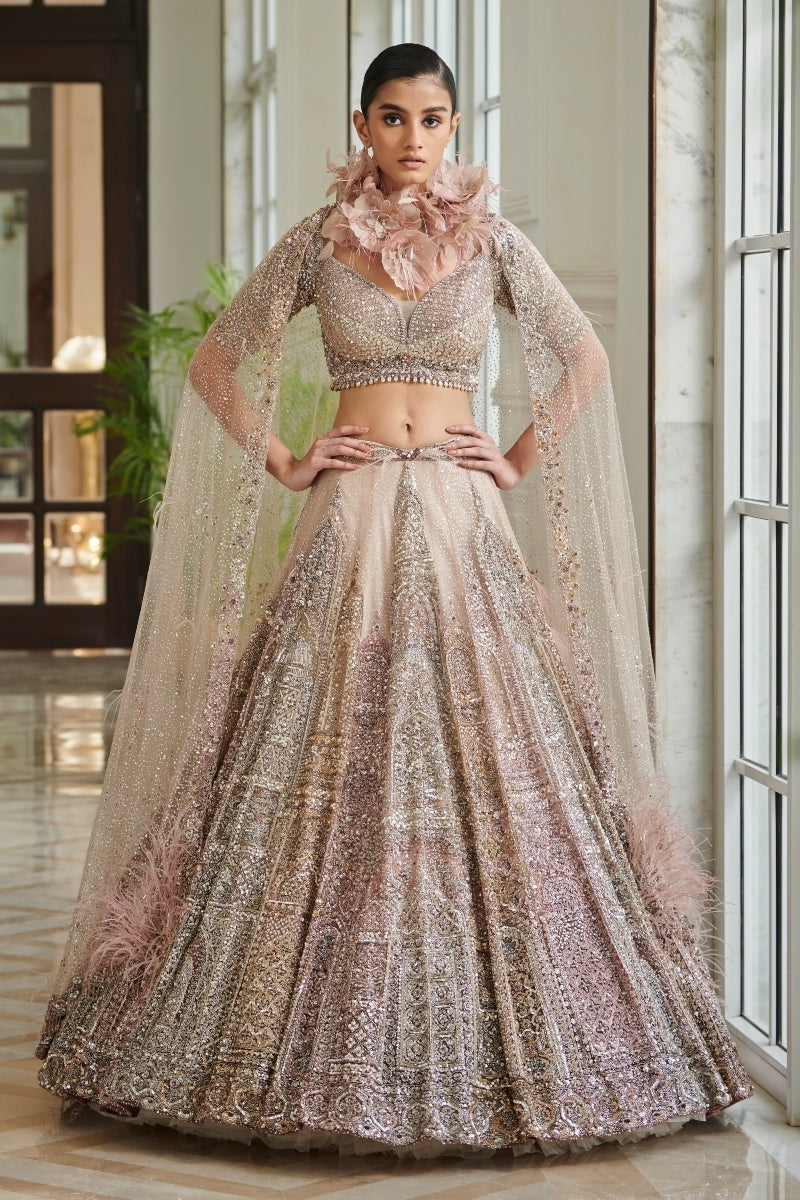 "Gianna Pearl" Muted Pink Shimmer Tulle Bridal Lehenga Set