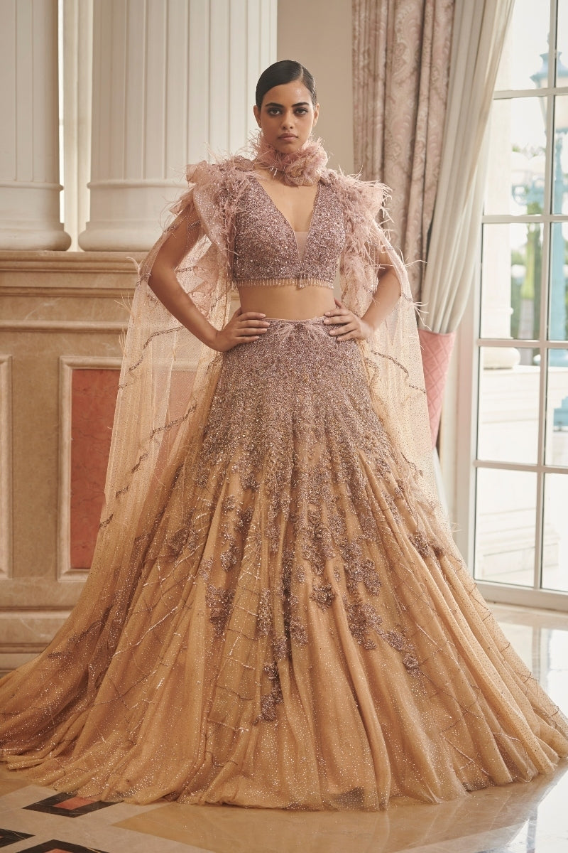 "Elaine" Blush Pink Shimmer Tulle Ombre Lehenga Set