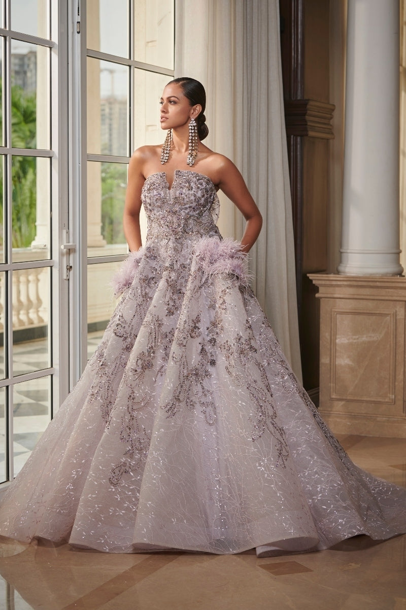 "Estelle" Pale Mauve Tulle Bridal Gown