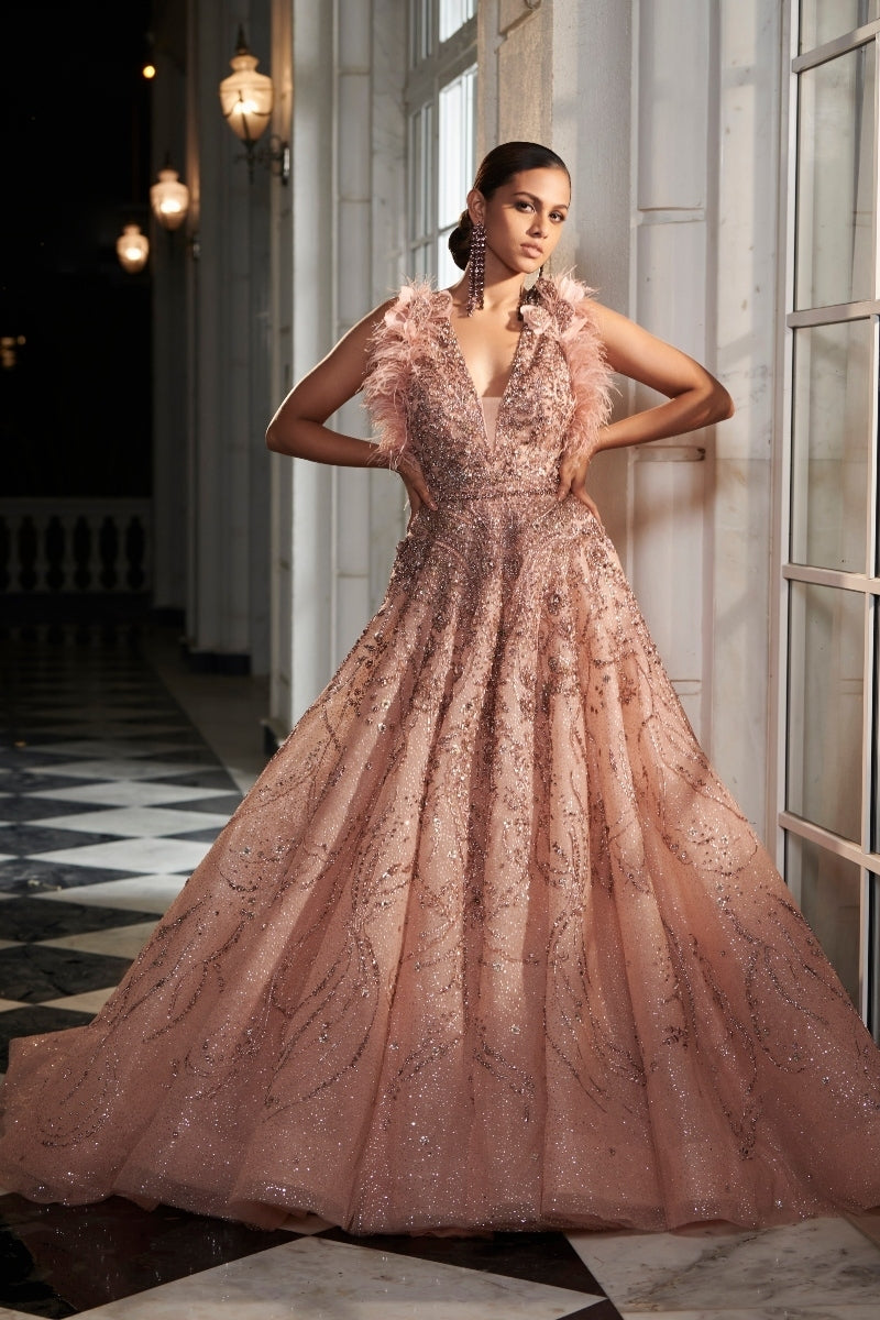 "Primrose" Salmon Pink Bridal Tulle Gown