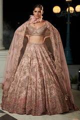 "Maira" Rose Pink And Berry Red Ombre Raw Silk Bridal Lehenga Set