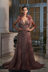 "Wild Cedar" Claret Shimmer Tulle Ombre Bridal Gown