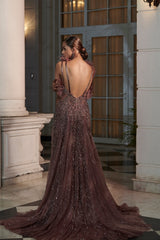 "Wild Cedar" Claret Shimmer Tulle Ombre Bridal Gown