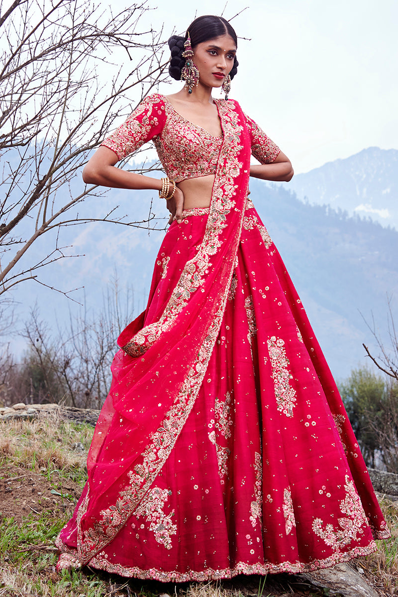 "Prussion" Raw Silk Lehenga Set