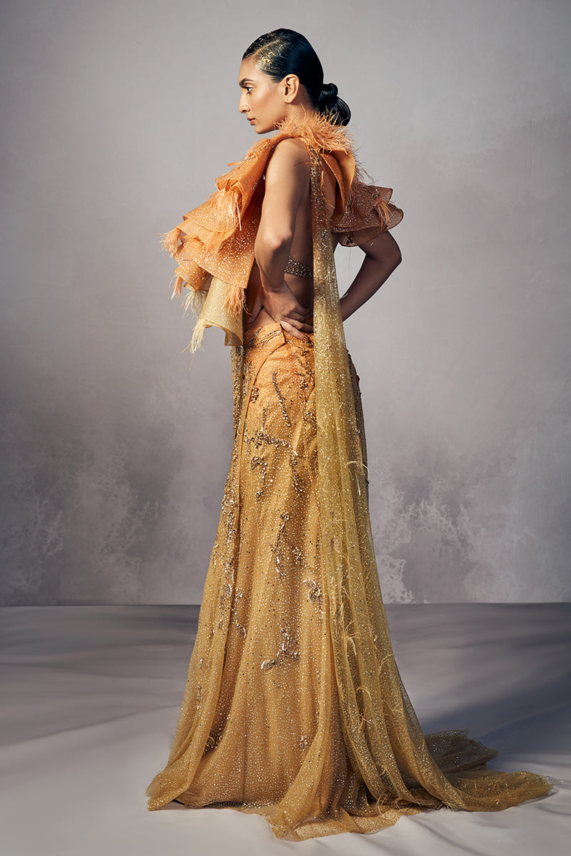 “ Arwen “ Shimmer Tulle Ruffled Drape Saree