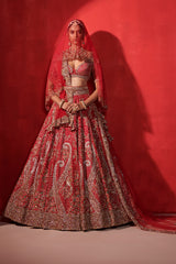 “ Maya “ Carmine Red Paisley Bridal Lehenga Set