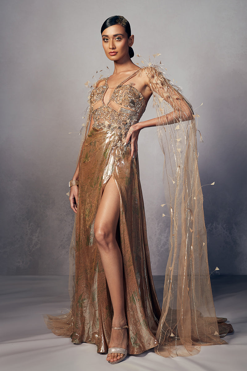“Iris”  Lurex Draped Bridal Column Gown