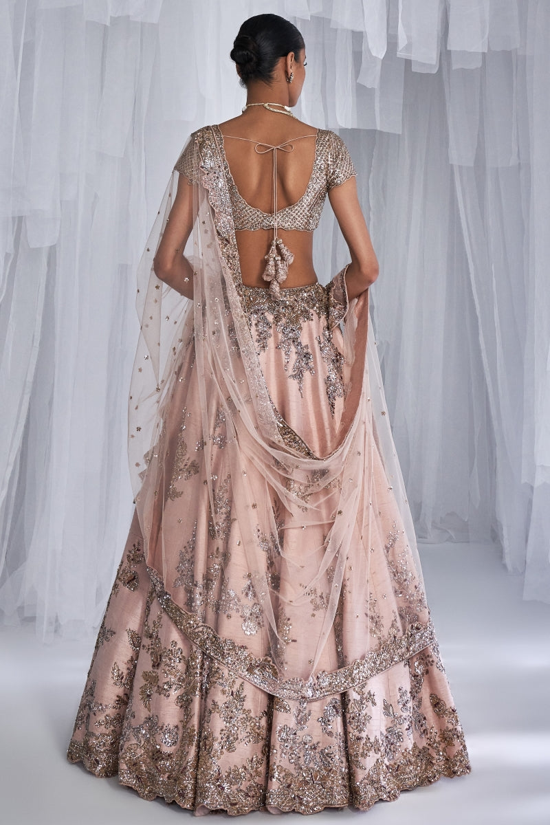 "Posey" Peach Raw Silk Bridal Lehenga Set