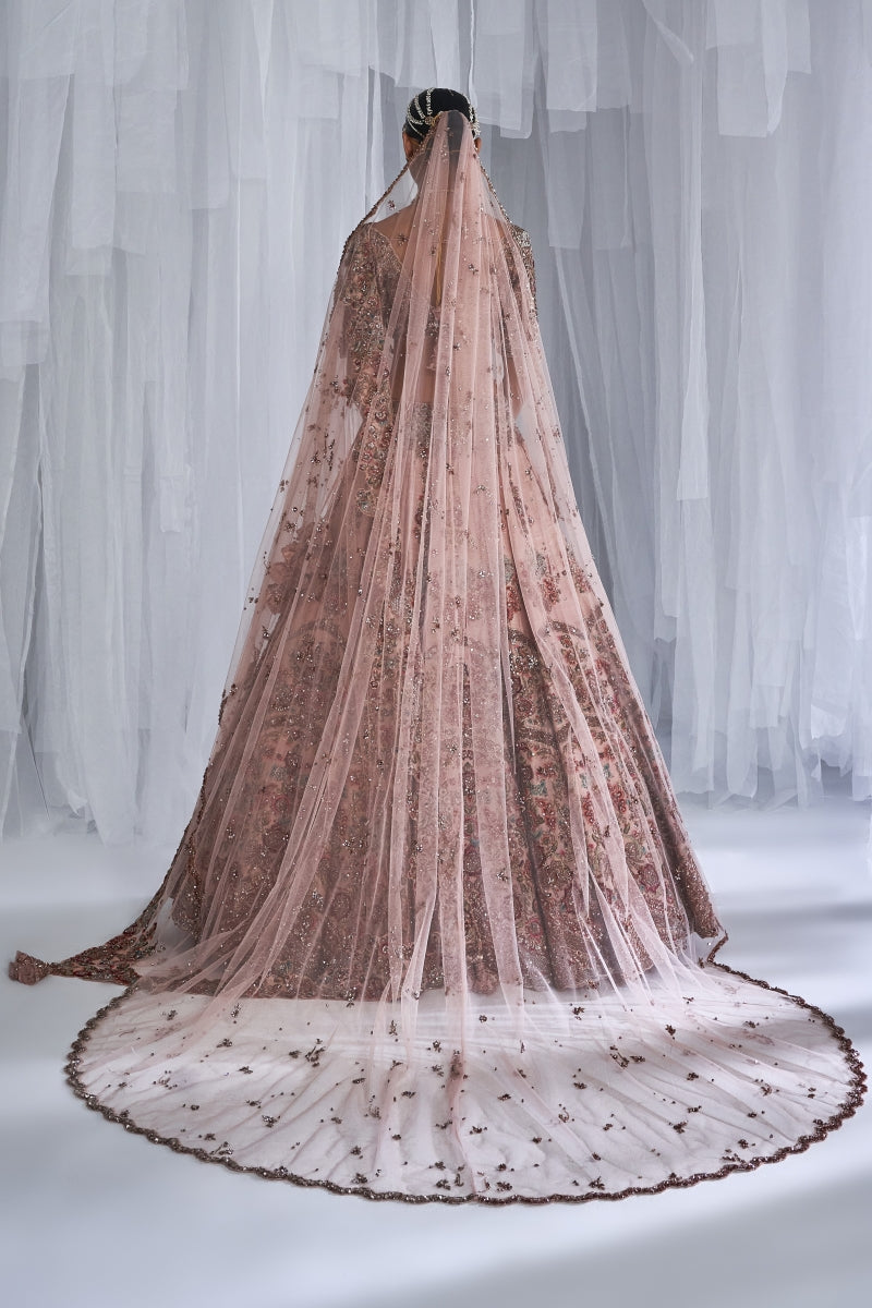 "Primrose" Champagne Pink Raw Silk Bridal Lehenga Set