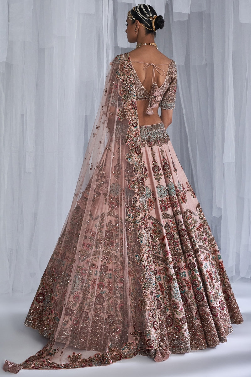 "Primrose" Champagne Pink Raw Silk Bridal Lehenga Set