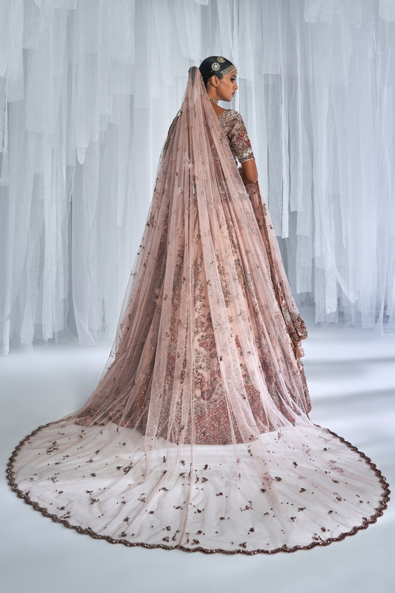 "Lillian" Champagne Pink Raw Silk Bridal Lehenga Set