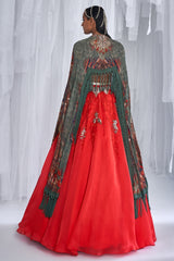 "Jazz"  Silk Organza Lehenga With A Satin Cape