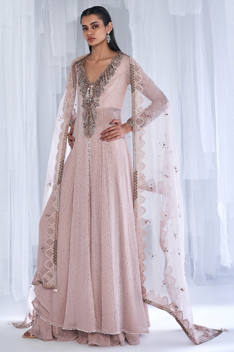 "Daisy Dew" Ivory Chiffon Jacket And Sharara Set